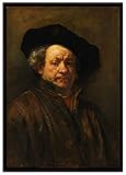 Rembrandt van Rijn - Selbstportrait II Leinwandbild 100x70 cm im Bilderahmen / Wandbild / Schattenfugenrahmen / Kein Poster