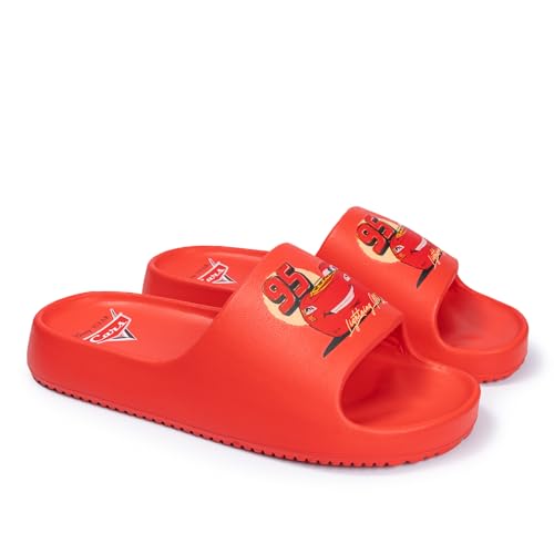 Disney Cars Lightning McQueen Adult Slides Sandals - Red Ka-Chow Pool Beach Water Shoes Quick Dry Slip On Summer Outdoor Footwear Great for Teens and Big Kids Size 7