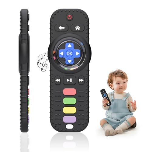 Baby Teether Toy Chew Toys for Babies, Silicone TV Remote Control Shape with Rattle Teething Relief for Infants, Sensory Teething Toys for Baby