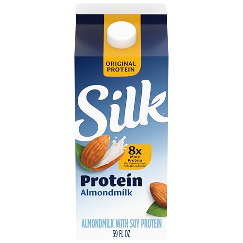 Silk Original Protein Almond Milk, Dairy Free, Gluten Free, Seriously Creamy Vegan Milk with 50% More Calcium than Dairy Milk, 59 FL OZ Carton
