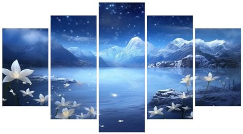 Peinture diamant paysage de fleur pour grand salon kit complet adulte 5 pièces