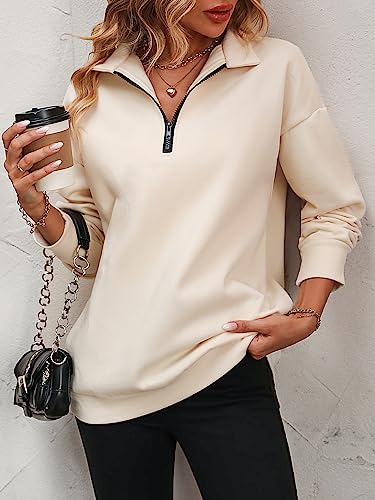 Womens Zip-Up Dropped Shoulder Sweatshirt, Women Half Zip Sweatshirts Long Sleeve Drop Fleece Shoulder Pullover3