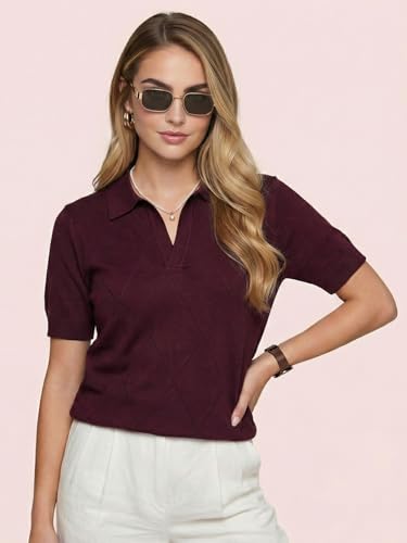 Image of JUNEBERRY Women's Flatknit Solid Half Sleeve Polo T-Shirt with Collared Neck, Casual Style for Office, Travel, (Sizes S to 2XL)