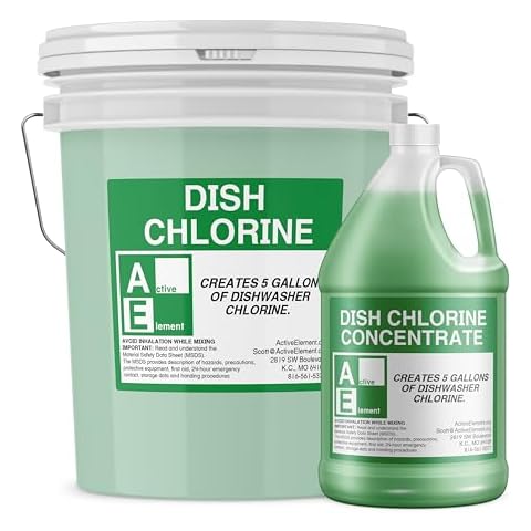Active Element Dish Chlorine Concentrate - Food Contact Surfaces- Commercial Dishwasher - No Rinse - Food Service Kitchen - Multi-Use - Makes four 5-Gallon Pails (Diluted Further to 5,120 Gallons) Cover