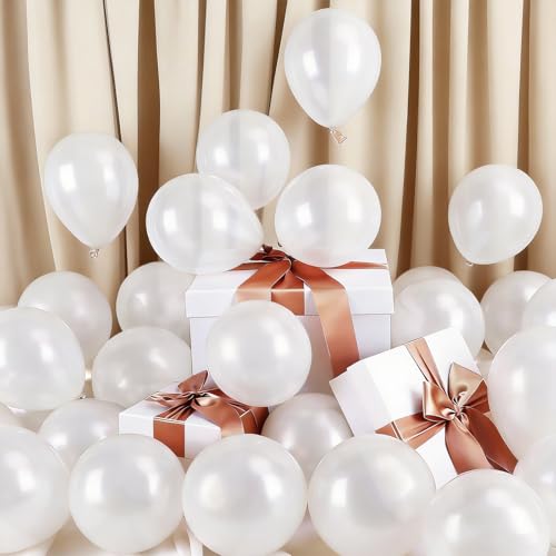 RUBFAC Pearl White Balloons 120pcs 5 Inch Latex Party Balloons for Birthday Wedding Anniversary Bachelorette Engagement Bridal Shower Party Decorations