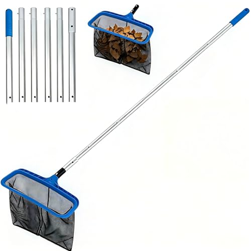 Pool Kescher,Teich Kescher mit 2.1M Verstellbarem Stab,Laubkescher,Poolkescher,Bodenkescher Pool,Poolreinigung Feinmaschig für Schwimmbad,Aquarium,Spa