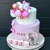Elephant Cake Decoration Mini Elephant Cake Topper Pink BABY Letter Cake Toppers Gold Pink White Pearl Ball for Baby Shower Girl Elephant Theme Birthday Party Supplies (PINK)
