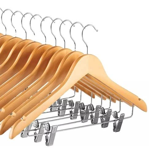 10 Cabides Com Presilha De Madeira Marfim Adulto