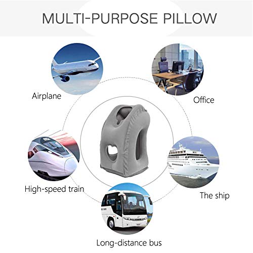 JYSW Inflatable Travel Pillow, Portable Airplane Pillow Multifunctional Neck and Head Support Lap Pillow for Airplanes Trains Buses and Office Napping (Gray)