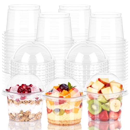 GGOLDMER 50 Sets 8oz Clear Plastic Cups with Dome Lids (Hole in the Lid)