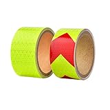 BBTO Reflective Warning Tape Fluorescent Safety Sticker Night Conspicuity Arrow Sticker, Arrow and Yellow, 2 Rolls