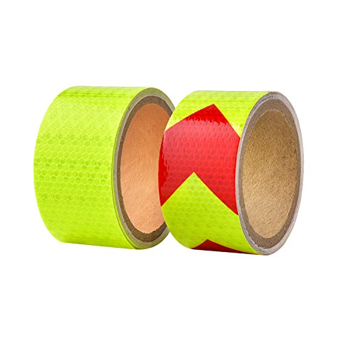 BBTO Reflective Warning Tape Fluorescent Safety Sticker Night Conspicuity Arrow Sticker, Arrow and Yellow, 2 Rolls