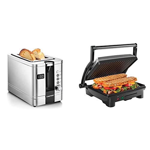 Chefman 2-Slice Digital Toaster, Pop-Up, Stainless Steel & Panini...