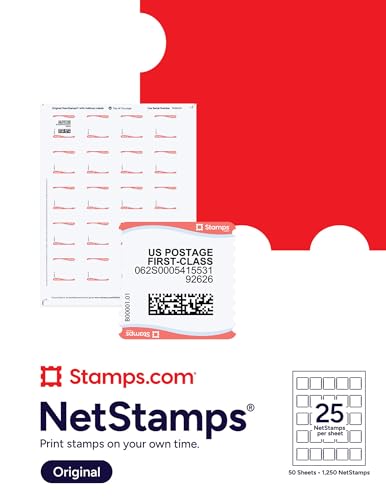 Original with Address Label NetStamps 1000-Pack (50 Sheets) Printable Postage Labels (Stamps.com Subscription Required) - Print Approved Postage - Inkjet & Laser Printers - Business, Personal, Home
