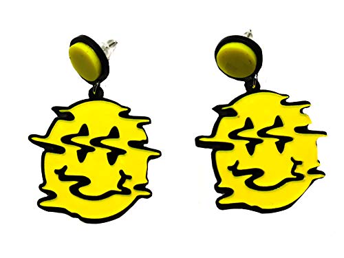 ASKANA Women s Fashion and Fun Lightweight Acrylic Bright Yellow Smiley Emoji Drop and Dangle Statement Earrings