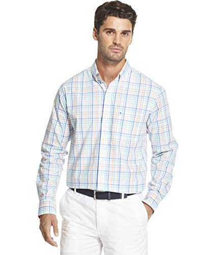 IZOD Men's Big and Tall Premium Performance Natural Stretch Tattersal, Melon, Large Tall