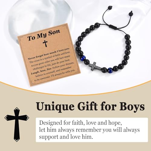 OAVOOK Son Gifts from Mom Teen Boys Cross Bracelets American Flag Christian Jewelry for Birthday, Christmas, Baptism — view 3