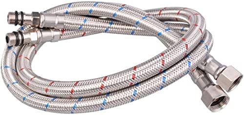 Flexible Hose Pipe Tails Kitchen Sink Bathroom Basin Monobloc Tab Mixer Connector Flexi Pipes Pair of M10X 1/2 BSP Long Life Stainless Steel Braided Flexible Hoses (60CM) - Image 6