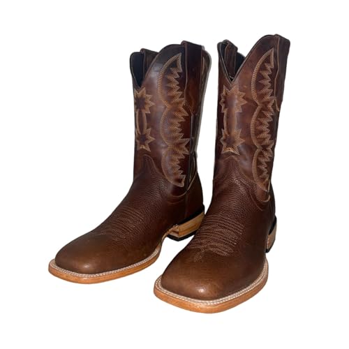 Image of Western Boots with Square Toe Cowboy Boots Old West Style with Embroidered Country Leather Work Boot