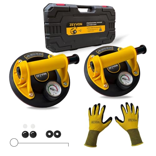 ZEYVON 2x Ventosas para Cristal y Ventosas para Azulejos con Manómetro – Diámetro 200 mm – Carga Máx 200 kg por Ventosa – Profesionales para Cristal, Azulejos, Mármol y Superficies Lisas y Pulidas