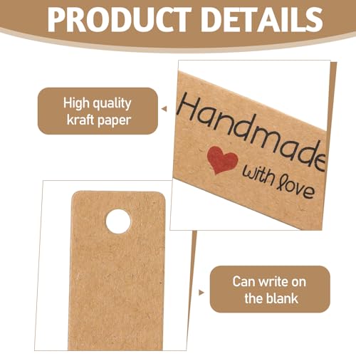 100 Stück Handmade Label Geschenk Anhänger Hochzeit Anhänger Kraftpapier Etiketten mit 20M Juteschnur Papieranhänger für Valentinstag Geschenkverpackung