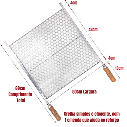 Grelha Para Churrasco Moeda Inox 50x48 Cabo Madeira E Ponta
