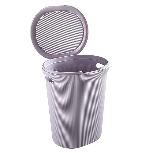Image of Superio Ribbed Collection - Decorative Plastic Laundry Basket & Laundry Hamper with Lid and Cut-Out Handles, Lilac (Set of 2) Organzier for Bedroom Bathroom College Dorm Room