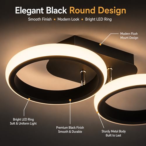 Image of Modern Dimmable LED Ceiling Light | Flush Mount Black Fixture with 3 Color Modes | Adjustable Brightness for Bedroom, Living Room & Dining Room (Ceiling Light (806))