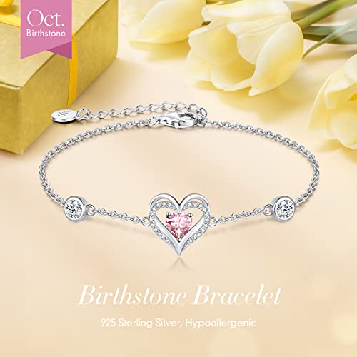 Cde Love Heart Bracelets For Women 925 Sterling Silver With Birthstone Zirconia, Christmas Birthday Anniversary Charm Link Chain Bracelet Jewelry Gifts For Women Girls Wife Girlfriend Her (Sliver-10-Oct.(Heart Zircon)) #TOP2