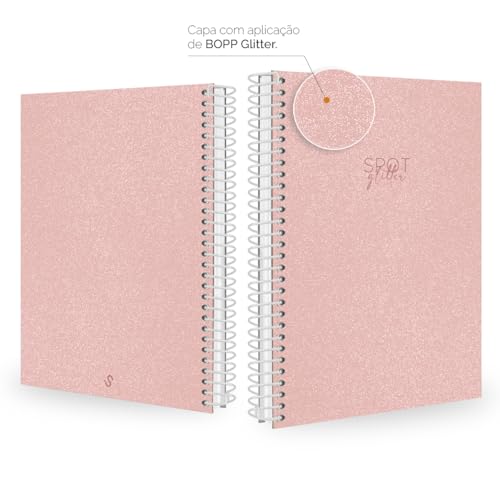 Caderno Colegial Feminino Spot Glitter Rosê 15 Mat