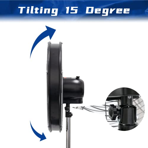 Hicfm 5000 Cfm 20 Inch High Velocity Oscillating Pedestal Fan With Powerful 1/5 Motor, Shroud Head And Oscillation For Workshop, Garage, Commercial Rooms - Ul Listed #TOP3