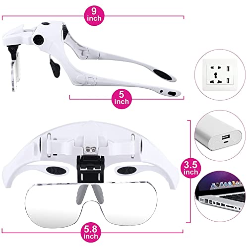 Head Magnifier Glasses Rechargeable Headband Magnifying Glasses With Light Headband Magnifier, For Jewelry Craft Watch Repair Hobby 5 Replaceable Lenses 1.0X 1.5X 2.0X 2.5X 3.5X #TOP7