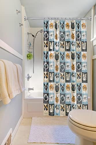 Splash Home 4 Gauge Design Cats & Glasses PEVA 5G Plastic, Lightweight Liner with 12 Rustproof Metal Grommet Holes 70” x 72” Heavy Duty Waterproof Shower Curtains for Bathroom, 70 x 72 Inch, Ice