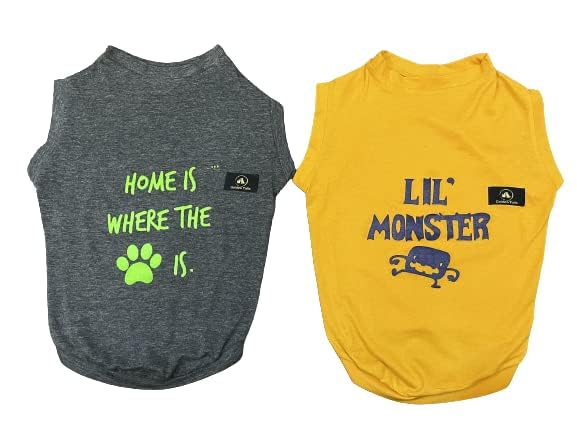 Golden Tails Cotton Printed T-Shirts for Dogs and Cats Pets Costumes(Pack of 2 Tshirts) (Grey & Mustard, XXL) 2