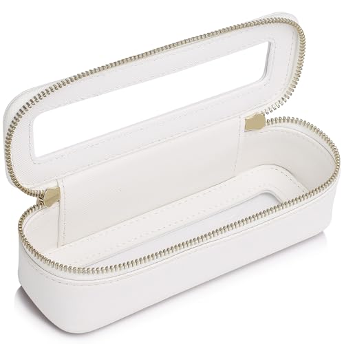 Pinkmik Makeup Brush Bag Slim Clear Makeup Bag Transparent Travel Cosmetic Case & Toiletry Bag with Zipper Small Beatuy Makeup Bag Purse Organizer for Women (White, SLIM)