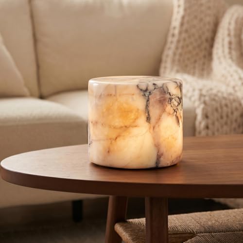 Bogeys Antidote Marble Night Light Natural Alabaster Bedside Lamp USB Rechargeable Table Lamp Cylinder Stone Lamp for Bedroom Office Home Decor Unique Gift Cream Vintage