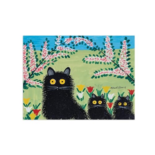 Toile Trois chats noirs Maud Lewis : Solution Déco Murale Sans Cadre pour Grand Mur