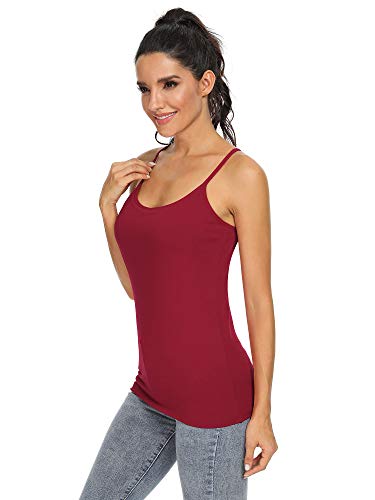 Orrpally Women Cotton Camisole Shelf Bra Cami Tank Tops Adjustable Spaghetti Strap Tank Top 3-Pack Black/Dark Blue/Wine Red L #TOP2