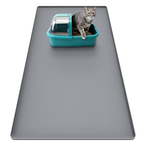Anzfy Cat Litter Mat, 51" x 25.6" Silicone Mat for Litter Box, Cat Litter Trapping Mat for Scatter Control, Easy Clean, Waterproof and Non-Slip(Light Grey)