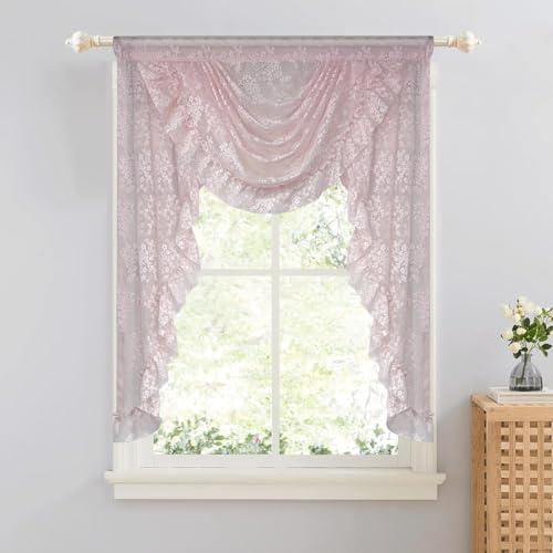 Gxi Pink Floral Lace Curtain Valance for Kitchen Pink Vine