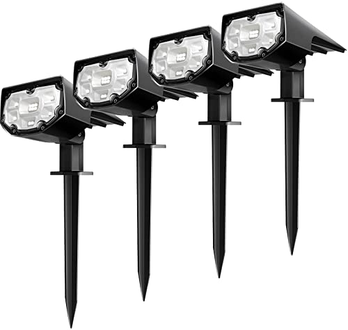 Puroso Solar Strahler Außen, 2-in-1 Landschaftslicht und Wandleuchte, Solar Gartenstrahler, IP67 Wasserdicht, Dämmerung bis Morgengrauen 6-12 Stunden, für Wege/Garten, Helles Weißes Licht, 4er-Pack Cover