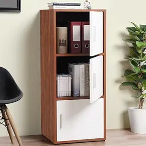 ABOUT SPACE Wooden Cabinet - 3 Tier Engineered Wood Storage Cabinet for Living Room with Magnetic Door, Space Saving Furniture for Home, Kitchen (Oak Red - L 38 x B 38 x H 100.5 cm)