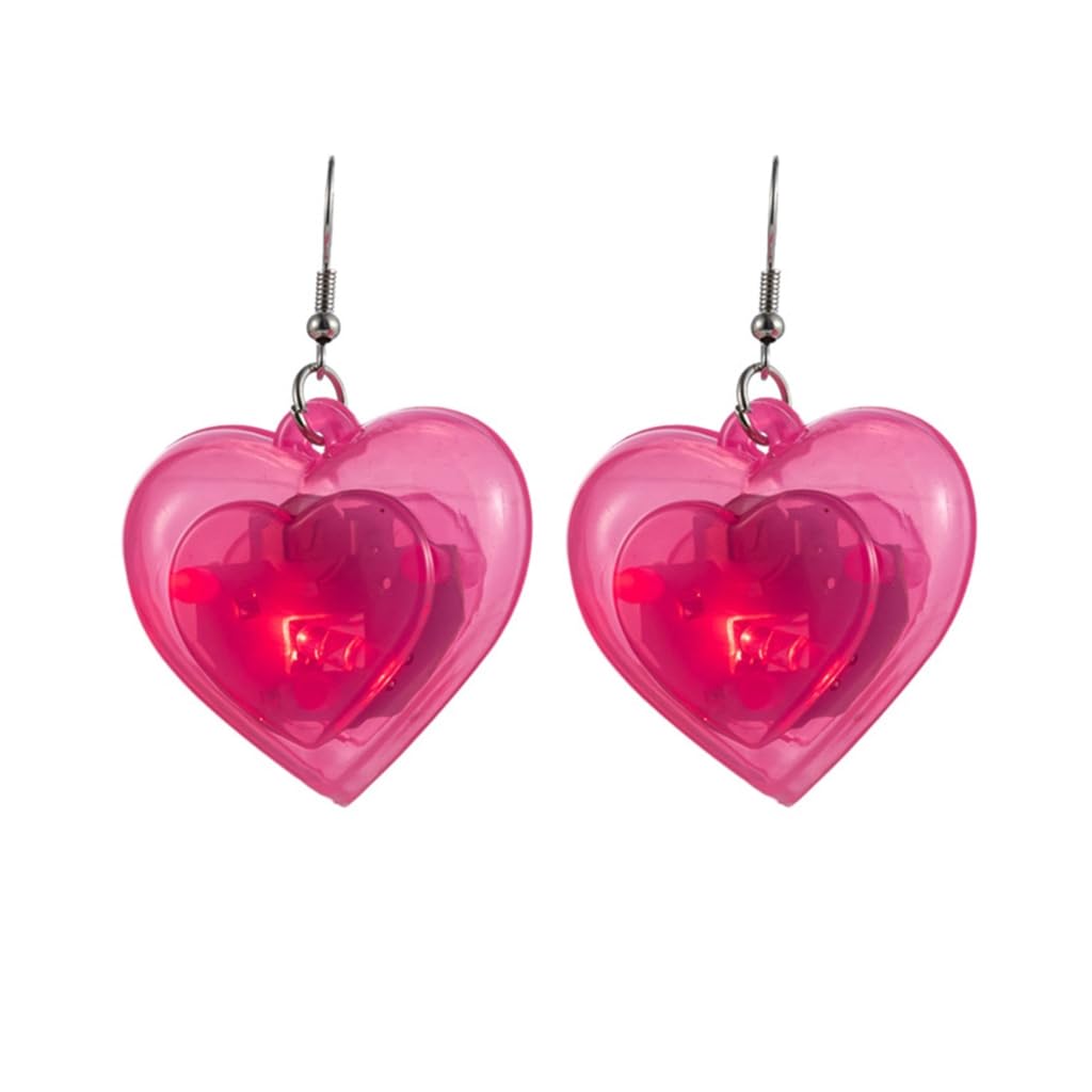 sodeber Fashion LED Lights Dangle Earrings Light Up Heart Drop Earring Unique Valentines Earrings Statement Jewelry
