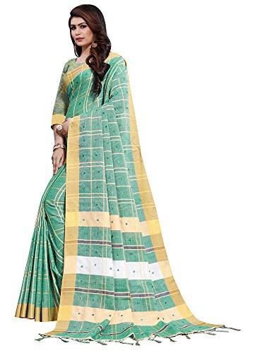 Image of AKHILAM Women's Linen Gota Work Embellished Saree With Unstitched Blouse Piece(LCRYFC Parent)
