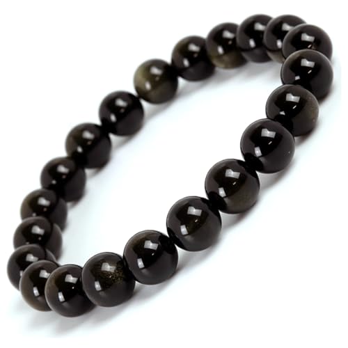 MASHISO パワーストーン ブレスレット 天然石 ゴールデンオブシディアン 黒曜石 金色の輝き 浄化用 【金運UP・仕事運UP・魔除け】 心の平和 浄化 災除け 人間関係 お守り エネルギーチャージ 数珠 ブレスレット メンズ レディース (17cm 幅10mm)