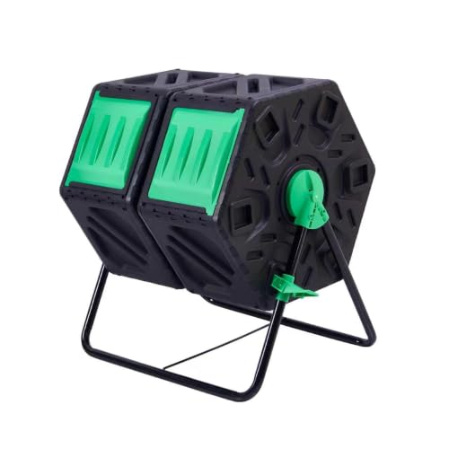 Image of 130L Compost Bin Dual Chamber Tumbler, Rotating Garden Composter, 360° Outdoor Organic Waste Compost Converter, Fast 4-6 Week Composting, Ventilated Compost Bin, Black & Green