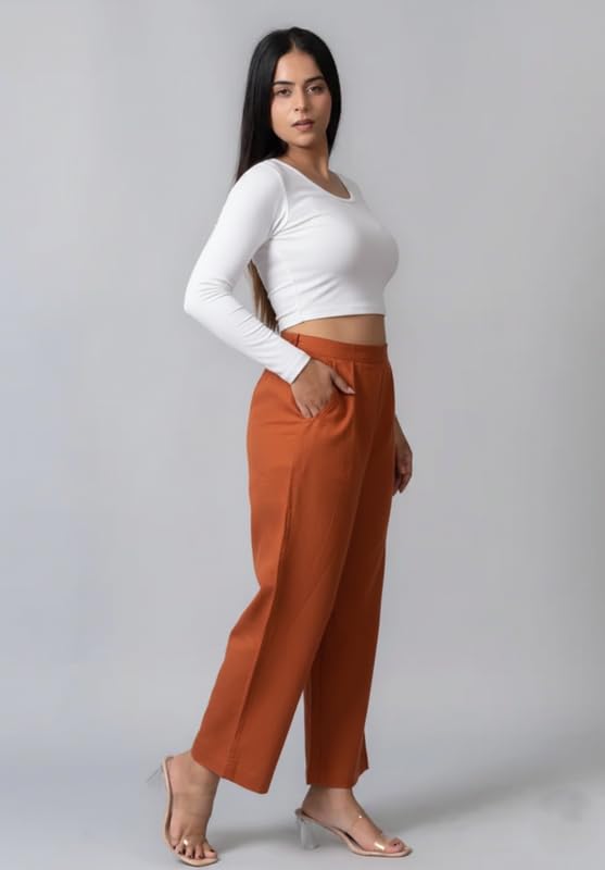 Image of Moirai Pure Cotton Wide Leg Women Trouser Stylish Mid Rise Relaxed Straight Fit Loose Pants Casual Travel Office Formal Wear