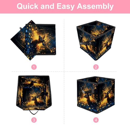 Boîte de rangement forêt de cerfs cube pliable 28cm