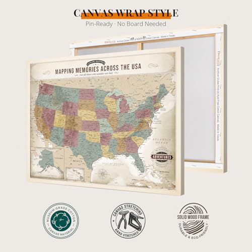 Image of DECORARTS - Vintage Soft Pastel USA Map Canvas Wall Art, United States Maps for Wall Decor, Hand-Stretched Giclee Print, Living Room Dining Office Home Decor, Ready to Hang,Handcrafted in USA,30x24''