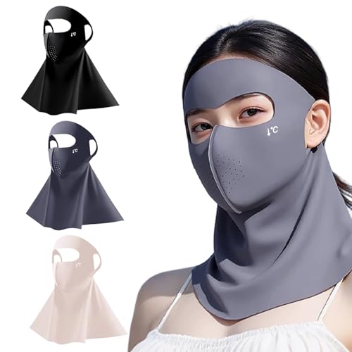 Image of TecoKart 3Pcs Full Face Mask with Neck Coverage, UV Protection Face Cover for Women, Reusable Breathable Cooling Face Masks for Summer Outdoor Activities, Bike, Travel & Sports